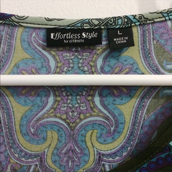 Boho chic bell sleeve peacock colored top size L - Picture 4 of 8